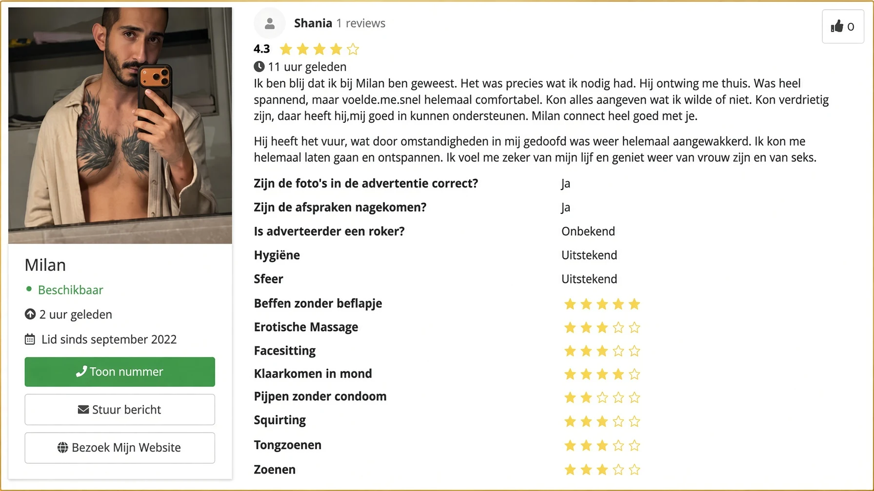 Review van Shania (54) over Gigolo Milan: 4,3 sterren, thuisbezoek