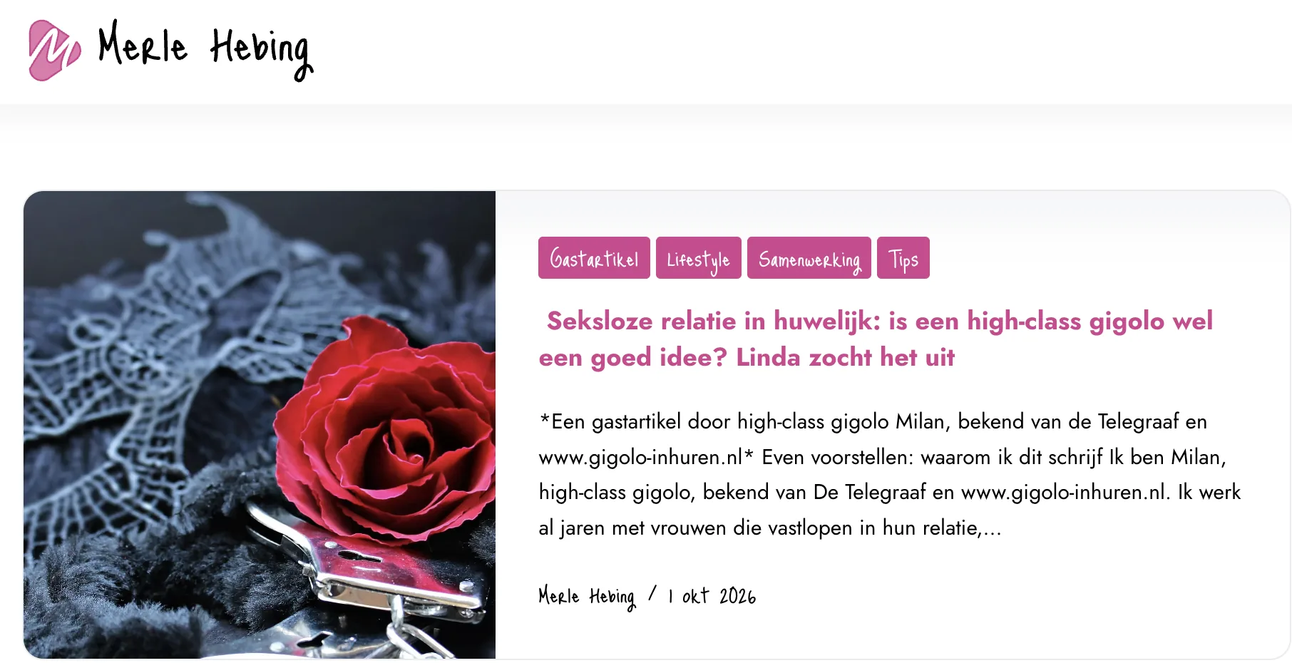 Rode roos op zwarte kant, bij Linda’s verhaal over een seksloos huwelijk, Milan bij Merle Hebing
