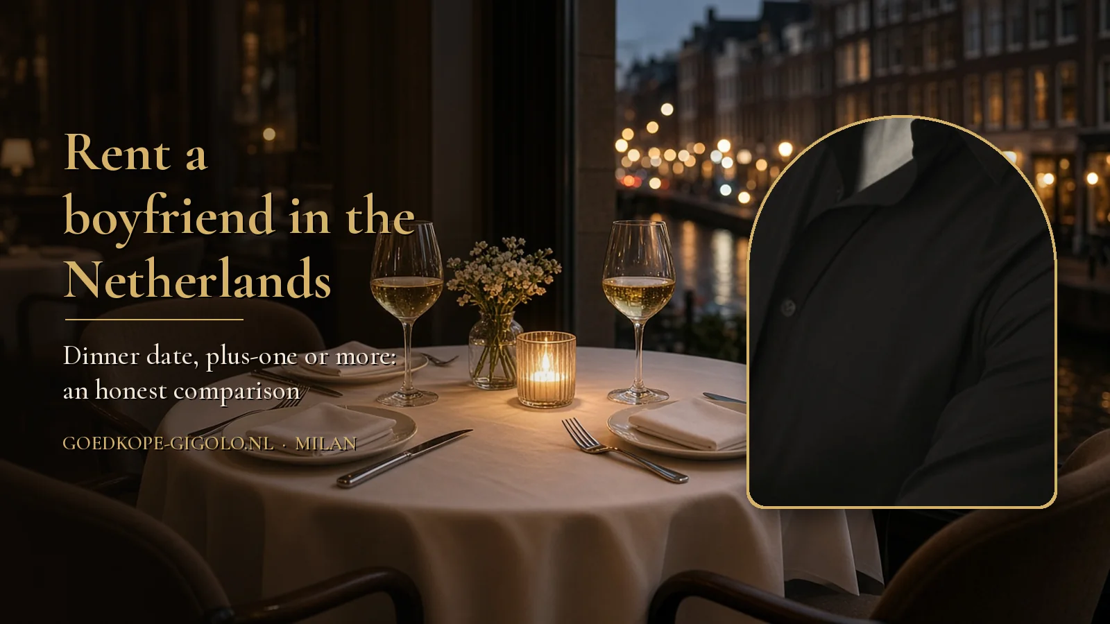 Black-and-white face-free photo of Milan in a warm Dutch evening setting, for rent a boyfriend in the Netherlands